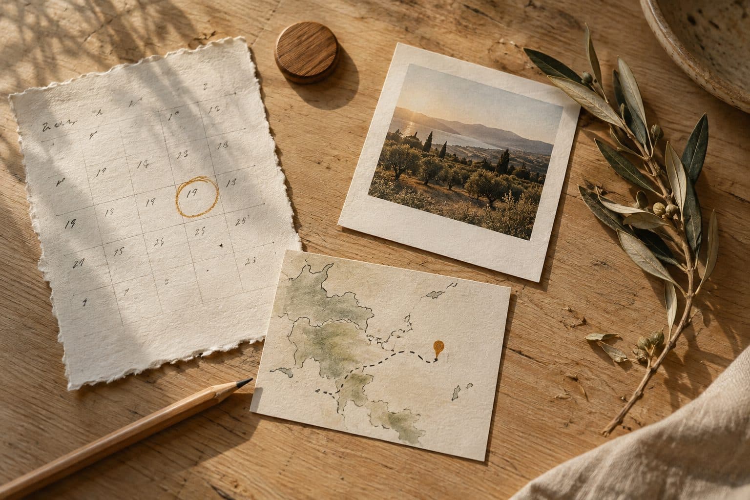 Ideas para un save the date de boda: una página de calendario con la fecha rodeada, un mapa dibujado a mano y una tarjeta con foto